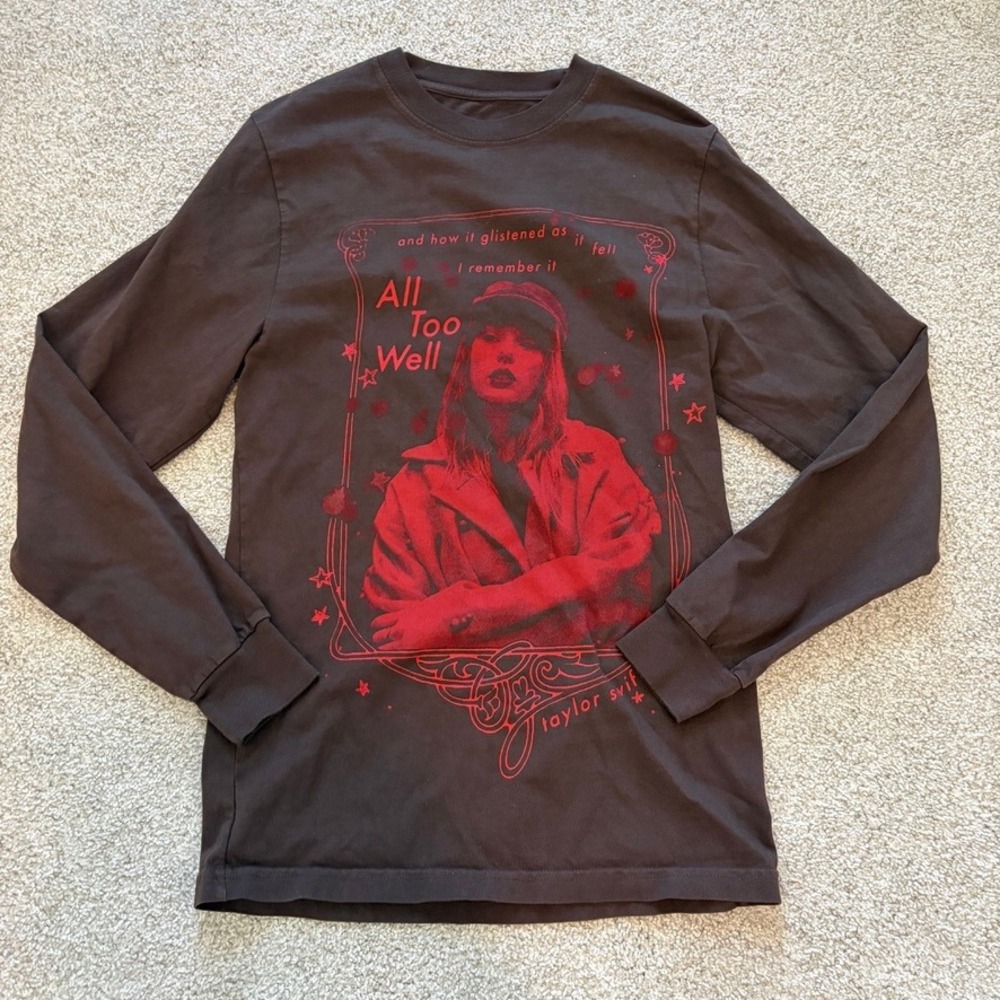 Taylor Swift Red Taylors Version All Too Well Brown Long Sleeve Tshirt Small